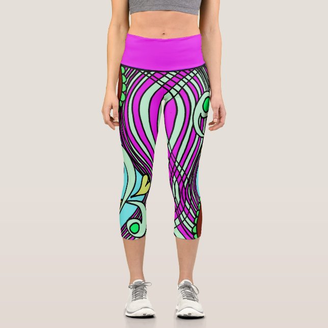 Doodle 103 Pinke abstrakte Capri Leggings (Vorderseite)