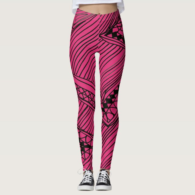 Doodle 1A Black Hot Pink Leggings (Vorderseite)