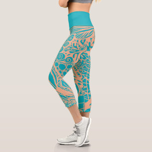 Doodle 1E Aqua Peach 1 Leggings Capri
