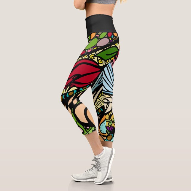 Doodle 1E Red 1 Capri Leggings (Gauche)