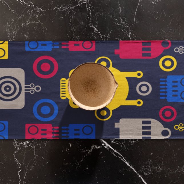Doodle Alien Spaceship und Robot Muster Kurzer Tischläufer (Table runner)
