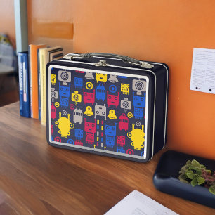 Doodle Alien Spaceship und Robot Muster Metall Brotdose