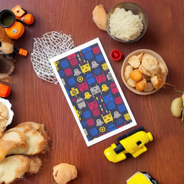 Doodle Alien Spaceship und Robot Muster Serviette (dinner napkin)