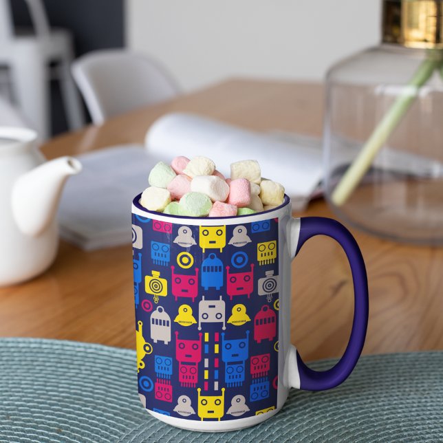 Doodle Alien Spaceship und Robot Muster Tasse (robot kids cartoon mug)
