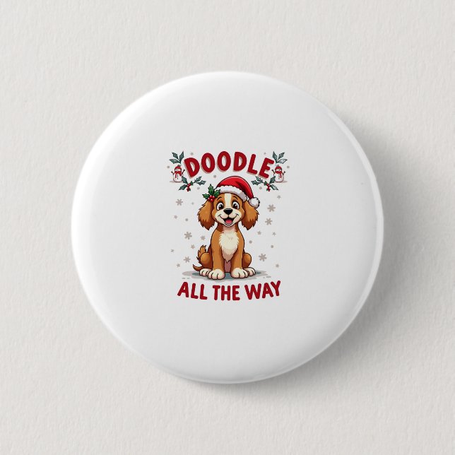 Doodle All The Way Funny Goldendoodle Santa Hat Ch Button (Vorderseite)