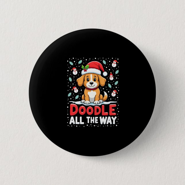 Doodle All The Way Funny Goldendoodle Santa Hat Ch Button (Vorderseite)