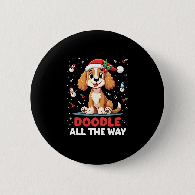 Doodle All The Way Funny Goldendoodle Santa Hat Ch Button (Vorderseite)
