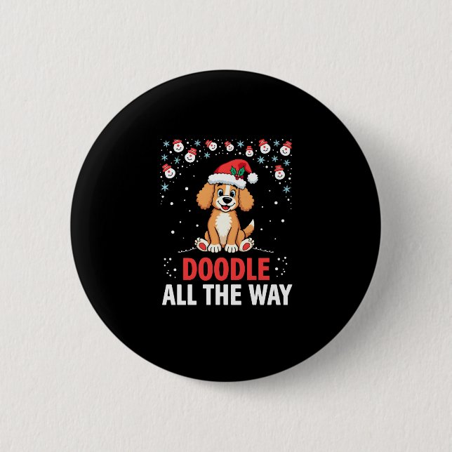 Doodle All The Way Funny Goldendoodle Santa Hat Ch Button (Vorderseite)
