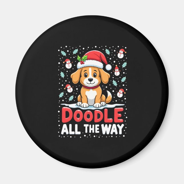 Doodle All The Way Funny Goldendoodle Santa Hat Ch Magnet (Vorne)