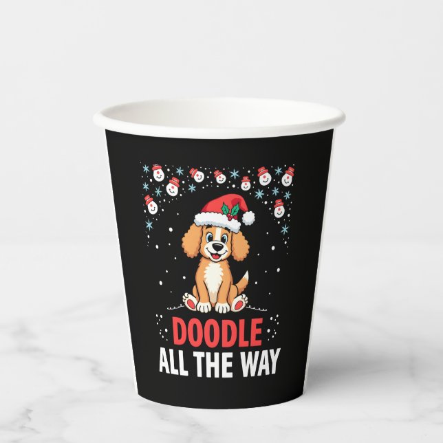 Doodle All The Way Funny Goldendoodle Santa Hat Ch Pappbecher (Vorderseite)