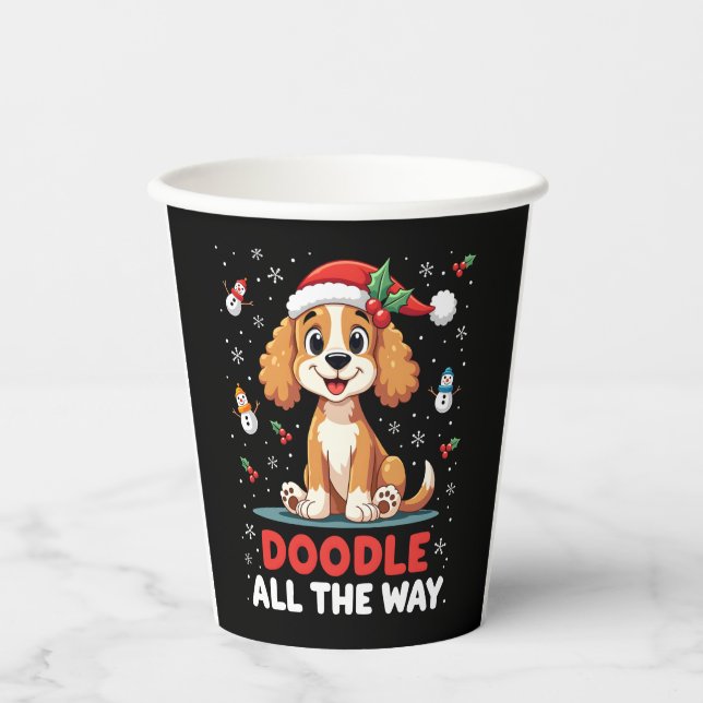 Doodle All The Way Funny Goldendoodle Santa Hat Ch Pappbecher (Vorderseite)