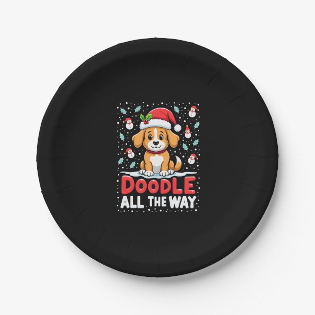 Doodle All The Way Funny Goldendoodle Santa Hat Ch Pappteller (Vorderseite)