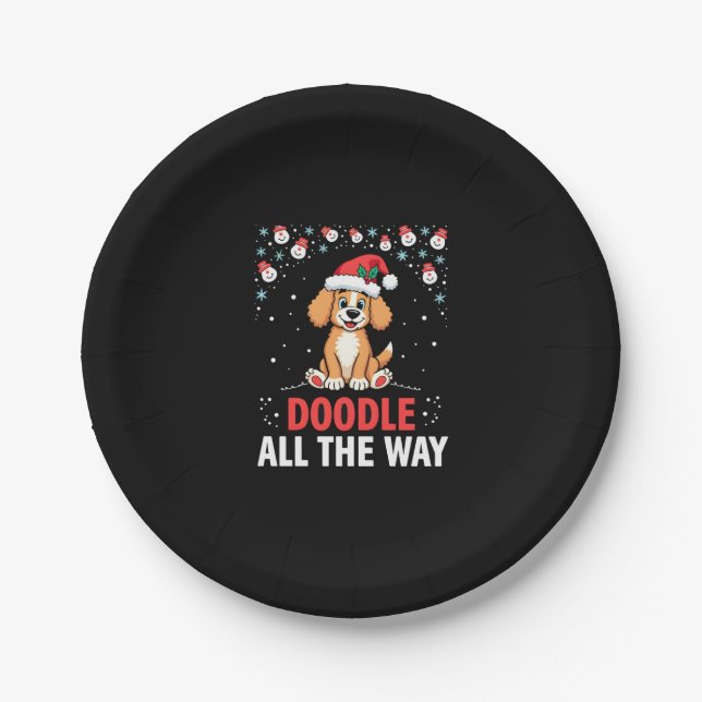 Doodle All The Way Funny Goldendoodle Santa Hat Ch Pappteller (Vorderseite)