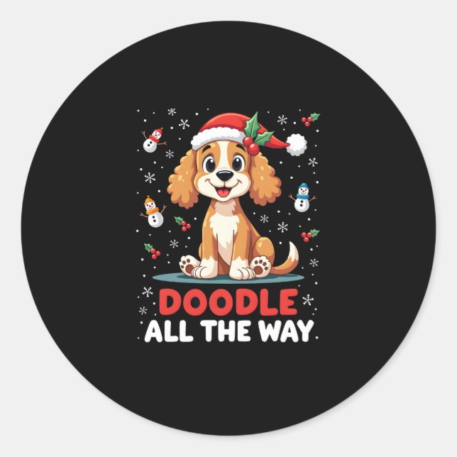Doodle All The Way Funny Goldendoodle Santa Hat Ch Runder Aufkleber (Vorderseite)