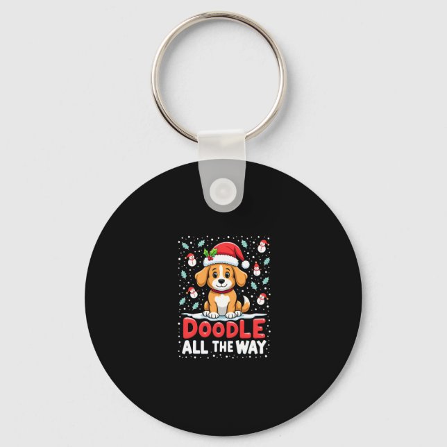Doodle All The Way Funny Goldendoodle Santa Hat Ch Schlüsselanhänger (Vorderseite)