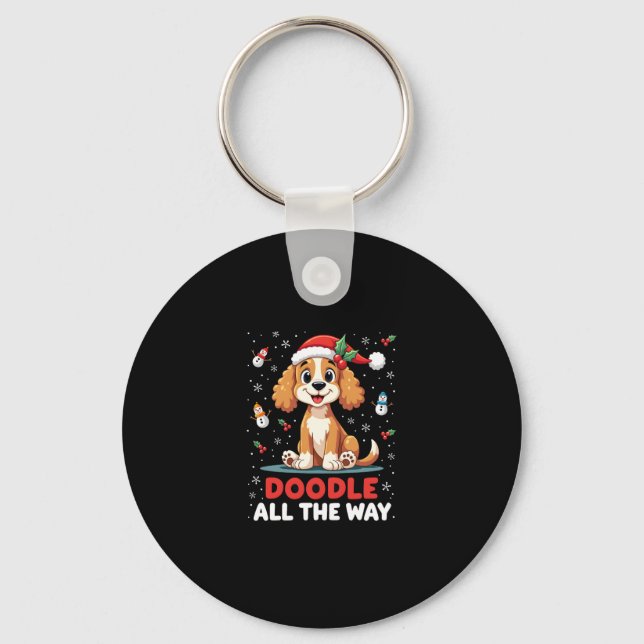 Doodle All The Way Funny Goldendoodle Santa Hat Ch Schlüsselanhänger (Vorderseite)