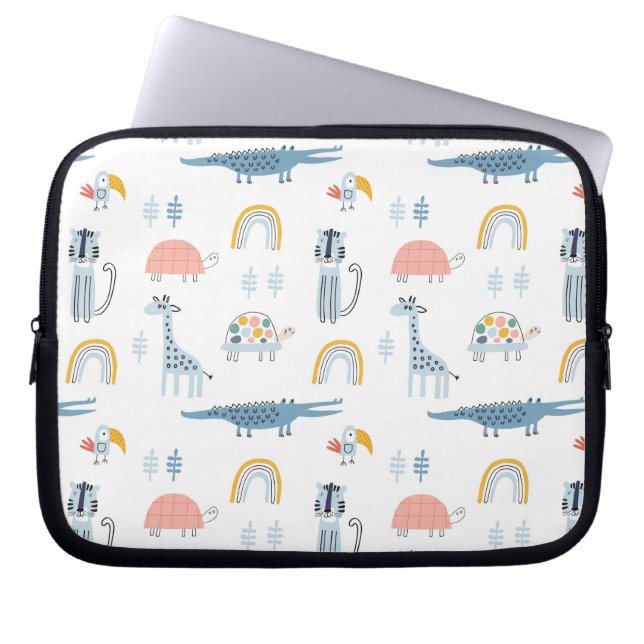 Doodle Animal Fun Muster Laptopschutzhülle (Vorderseite)