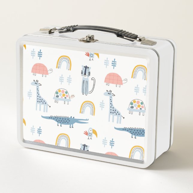 Doodle Animal Fun Muster Metall Brotdose (Vorderseite)