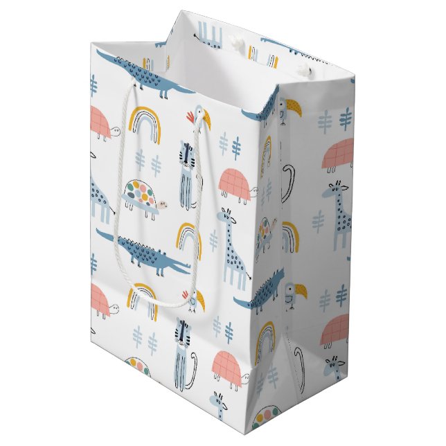 Doodle Animal Fun Muster Mittlere Geschenktüte (Vorderseite Schrägansicht)