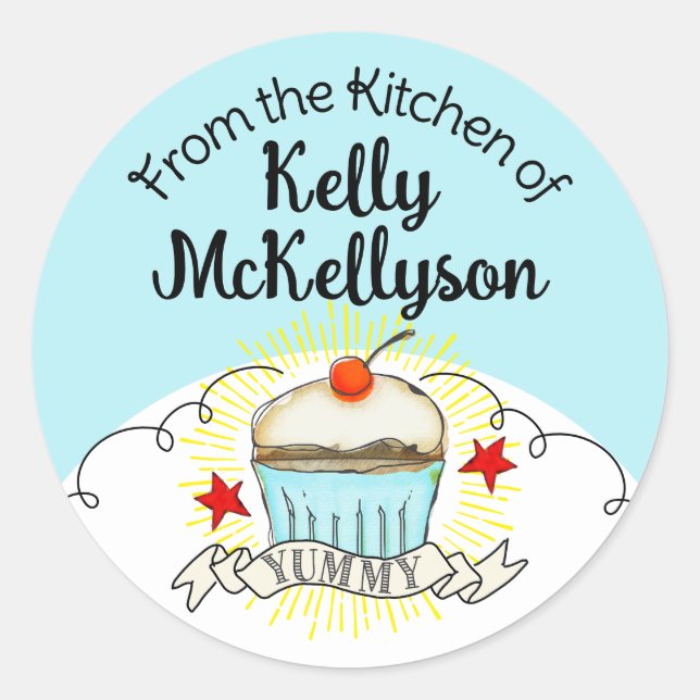 Doodle Aquarellkuchen Backgeschenk Tag Stick ... Runder Aufkleber (Vorderseite)