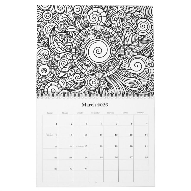 Doodle Art Coloring Blume - Kalender (Mär 2026)