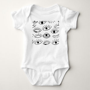 Doodle-Auge, kreatives, nahtloses Muster. Baby Strampler