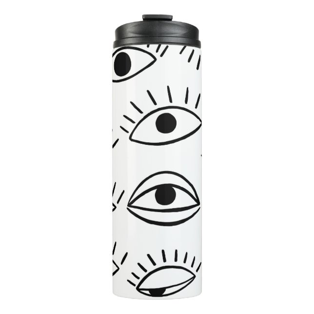 Doodle-Auge, kreatives, nahtloses Muster. Thermosbecher (Vorderseite)