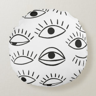Doodle-Auge, nahtloses Muster.  Rundes Kissen