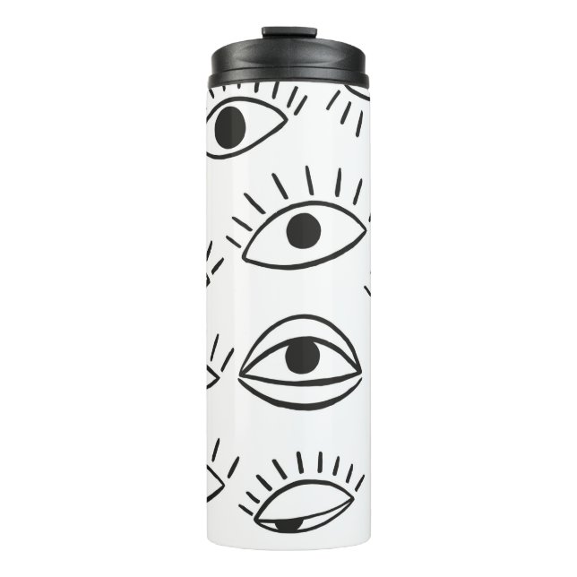 Doodle-Auge, nahtloses Muster.  Thermosbecher (Vorderseite)