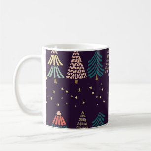 Doodle Bäume, Sterne, dunkelblau. Kaffeetasse