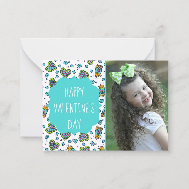 Doodle Bears Valentine's Day Custom Foto Cards Mitteilungskarte (Vorderseite)