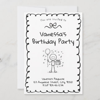 Doodle Birthday Invitation- Stick Figure Invite Einladung