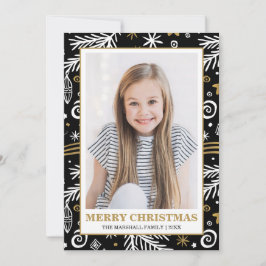 Doodle Black Gold White Pines Weihnachtsfest Foto Einladung