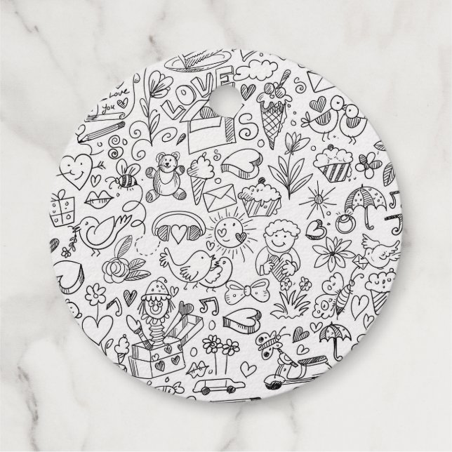 Doodle Black & White Geschenkanhänger (Rückseite)