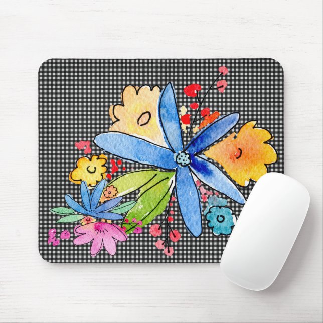 Doodle-Blume auf Gingham Mouse Pad Mousepad (Mit Mouse)