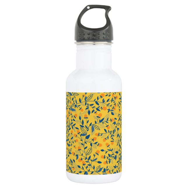 Doodle-Blume in blau und gelb Edelstahlflasche (Vorderseite)