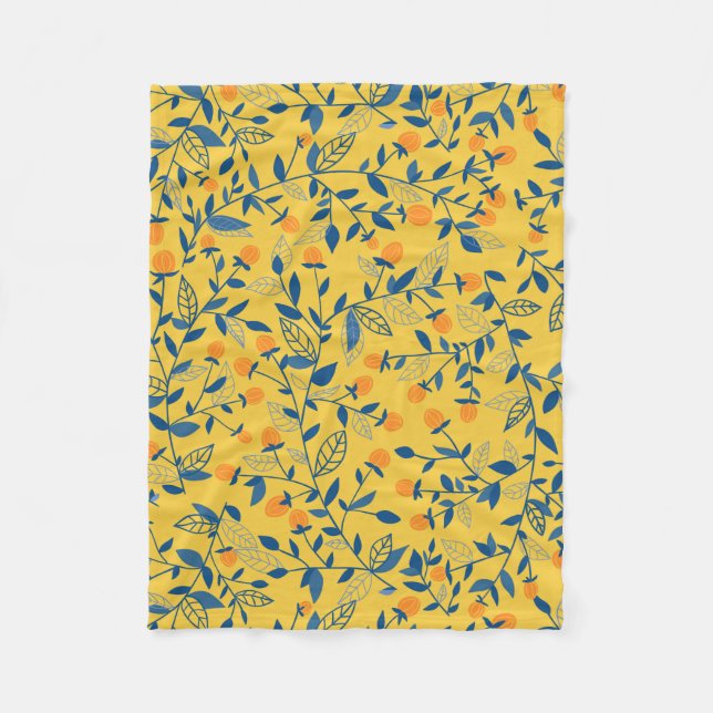 Doodle-Blume in blau und gelb Fleecedecke (Vorderseite)
