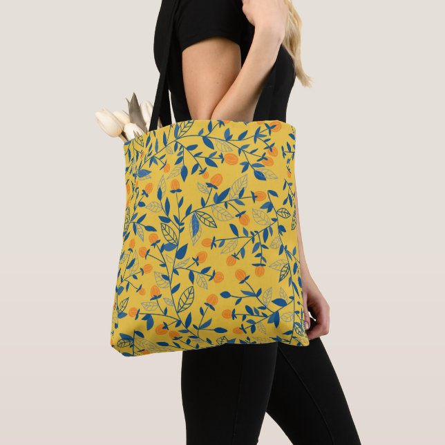 Doodle-Blume in blau und gelb Tasche (Von Nahem)