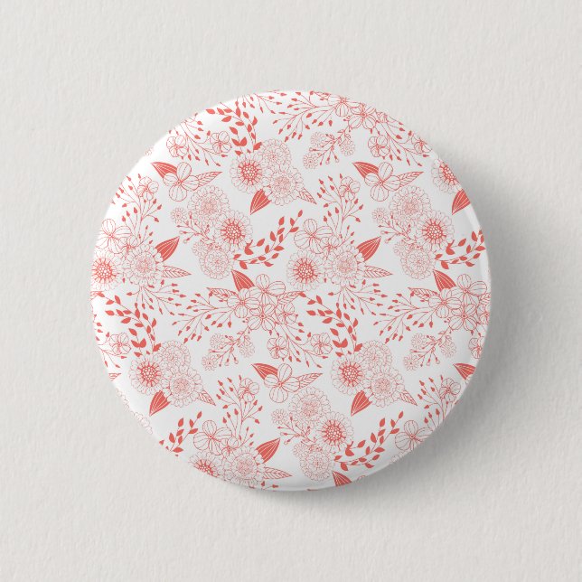 Doodle-Blume in lebenden Korallen Button (Vorderseite)