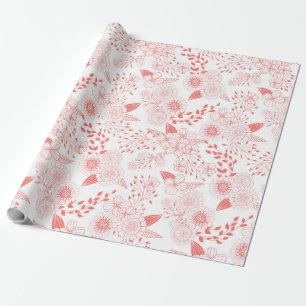 Doodle-Blume in lebenden Korallen Geschenkpapier