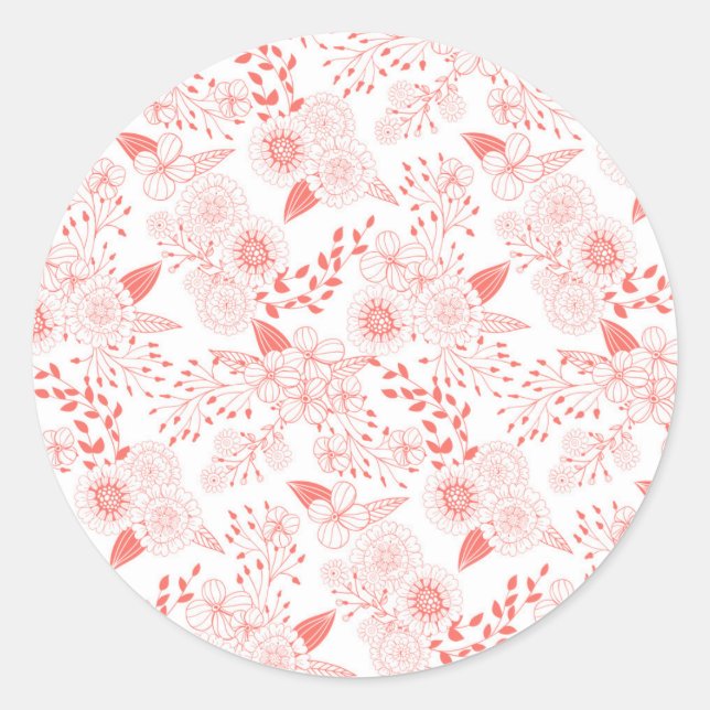 Doodle-Blume in lebenden Korallen Runder Aufkleber (Vorderseite)
