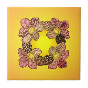 Doodle-Blume in Peach, Orange und Gold Fliese