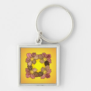Doodle-Blume in Peach, Orange und Gold Schlüsselanhänger