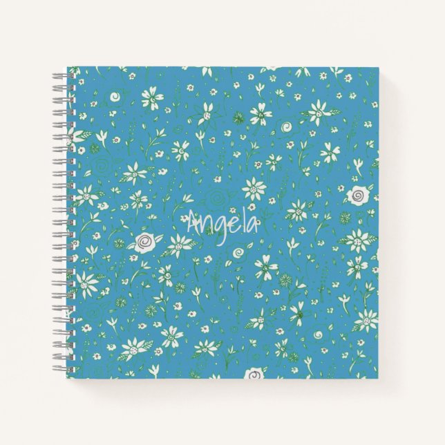 Doodle Blume L/Blue Notebook individuell anpassbar Notizbuch (Vorderseite)