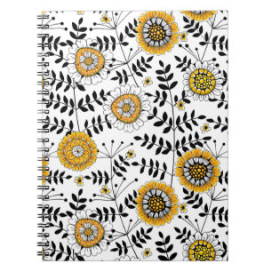 Doodle-Blume und -Blätter in Gelb und Schwarz Notizblock