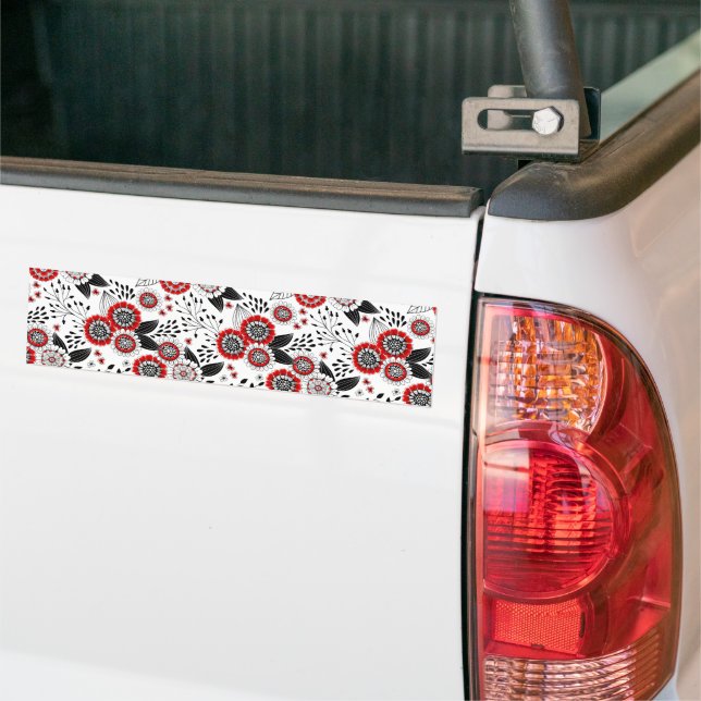 Doodle-Blume und -Blätter in Rot und Schwarz Autoaufkleber (Auf Lkw)