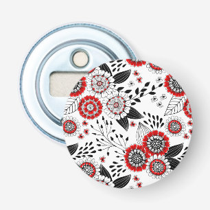 Doodle-Blume und -Blätter in Rot und Schwarz Flaschenöffner