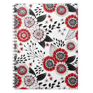 Doodle-Blume und -Blätter in Rot und Schwarz Notizblock