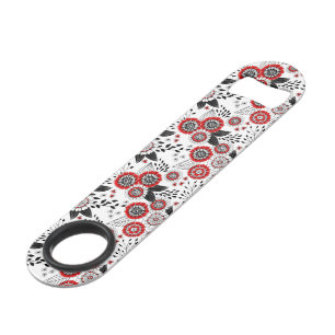 Doodle-Blume und -Blätter in Rot und Schwarz Speed Flaschenöffner