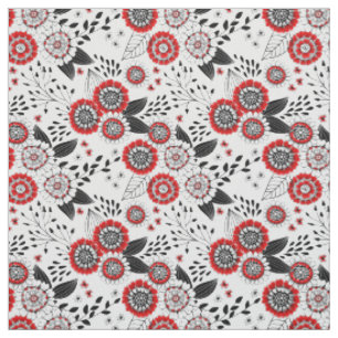 Doodle-Blume und -Blätter in Rot und Schwarz Stoff